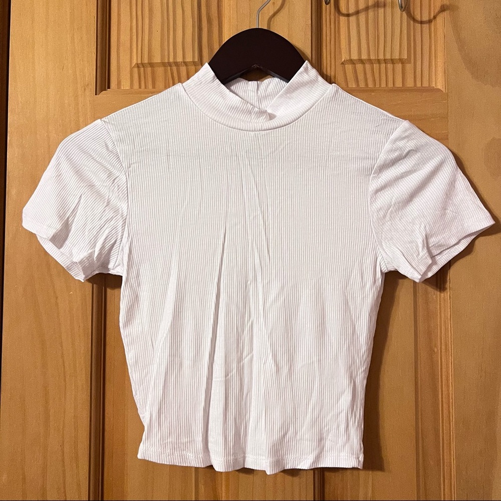 white mock neck crop top